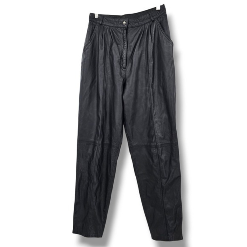 Vintage Calliope Leather Pants Womens Size 12 Black High‎ Waist Pleated 80s